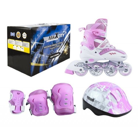 Набор роликовых коньков с защитой MaxCity Volt Combo pink