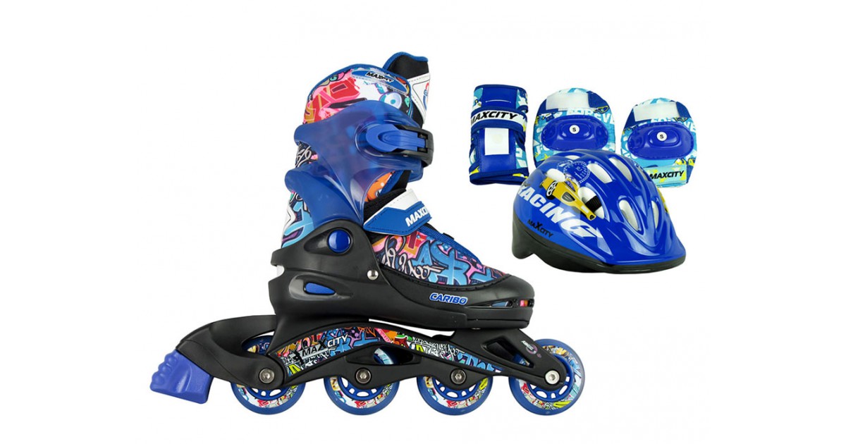 Набор раздвижных роликовых коньков с защитой MaxCity Caribo Combo Boy
