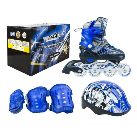 Набор роликовых коньков с защитой MaxCity Volt Combo blue